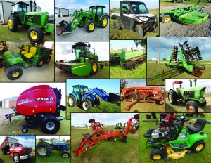 10/3 Swather – Tractors – Generator – Mowers – Chipper – Planter – Case Baler – Polaris UTV – Golf Cart – JD Gator –  GMC Truck – Cattle Equip – Tillage- Camper