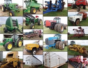 4/15 Hay Equip – Combine – Pick ups – Trucks – JD Tractors – Swather – Tillage – Trailers – Skid Steer – Feed Mixers – Seed Cleaners