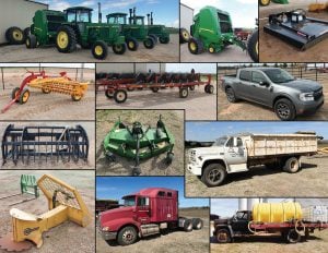 4/16 Tractors – Swather- Hay Equip – Skid Steer Attachments – Grain Truck – Semi – Grain Cart – Hay Trailer – 2023 Ford Maverick Pick up – Polaris 900 – Pressure Washer – Mister – Lathe – MORE!