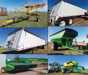 5/6 Grain cart – JD Air Seeders – Hay Rake – Grain Trailers – JD Moco