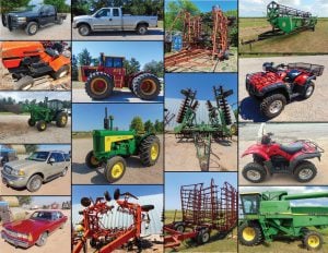 5/29 JD 730 Tractor – Wilson Cattle Chute – 875 Versatile Tractor – JD 4450 Tractor – Westfield Auger – JDCX-15 Mower – Tillage – Vehicles – ATV’s – Collector Tractors – Mowers-  Carts – Parts – Tires – Misc