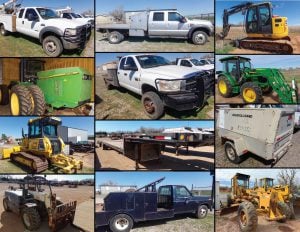 4/14 Dozers – Excavator – Grader – Welding Trucks – 4 Wheel Drive Tractors – Fuel Tanks – Fork Lift – Air Compressor – Mowers