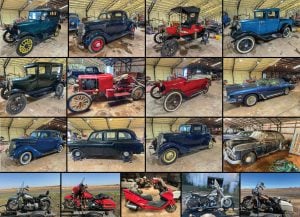 5/28 Collectible Cars * Harley Davidsons * Austin Taxi * 34 Ford Coupe 78 Stutz * Briscoe Cyclops (RARE!) * Model T’s * 46 Harley Knucklehead