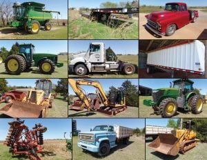 5/5 Semi – Trailers – Tillage – Tractor – Grain Trucks- Backhoe – Dozer – Combine – 1957 Chevy Pickup restored – Excavator – Mower
