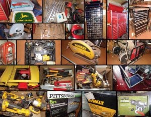 5/18 Dewalt – Grinders – Metal Cabinet – Welders – Snap-Ons – Chop Saws – Tool Boxes – Misc Tools – Kobalt – Shop Heaters – Bolt Bins