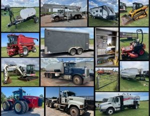 8/7 Bucket Truck – Tractor -Skid Steer – Excavator- Trailers-  Vehicles -Trucks – Vac Trucks- Sprayer -Mowers – Tillage – Shop Items – Tools – Food Container