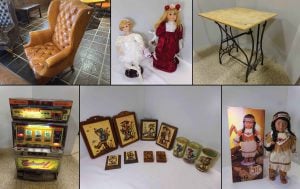 9/2 Tools – Furniture – Drum Set – Dolls – Games – Art -Kitchen – Shot Glass Collection – Toys – Vintage Glassware – Mini Frig – Office Furniture