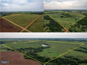 9/22 357.8± Acres * Lucien Area * Garfield, Noble County, Oklahoma Offered in 3 Tracts  Nice grass * Hay meadows *Cow Calf * Ponds* Hunting