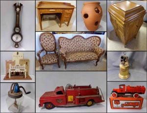 9/14 Tools – Furniture – Oil Cans – Antique Clocks – Desks – Deer Sheds – Ertl Banks – Christmas – Barbies – Collectibles
