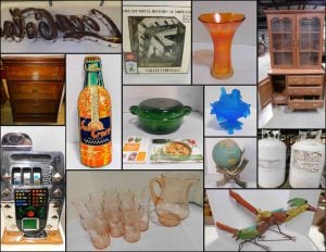 10/19 Pink Depression – Wood Cart – Art – Toys – Singer – Barrister – Records – Glassware – Furniture – Hunting/Fishing – Grandfather Clock – Jewelry – Appliances – Outdoor – LeCreuset