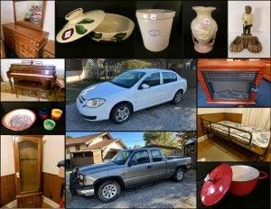 12/2 Vehicles – Tools – Furniture – Household – Pioneer Women Items – Glider- Hospital Bed – Piano – Appliances – Christmas Décor