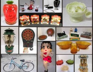 11/23 Camo Gear- Fishing – Fabric – Cookware – Tools – Fenton – Vaseline – Christmas Village – Barbies – Guardian Ware