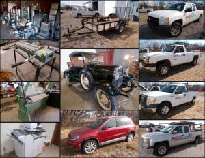 2/16 Pickups – Tools – Model A – Metal Fab Equip – Office Furniture – Shelving – Heat/Air Parts – Steel Racks – Shop Equip