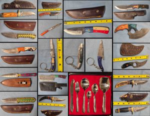 2/22 Damascus Steel – Pocket Knives – Cleavers – Serrated Blades- Flatware – Daggers – Ulu – Key Chain Knives – Fixed Blades – Leather Sheaths