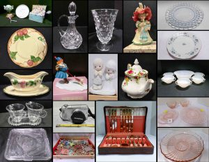 2/23 Fostoria – candlewick – Tiara – Haviland – Precious Moments – Maud Humphrey Bogart – Cameras – Pedalware – Depression Glass – Desert Rose