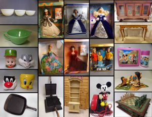 3/2 Cast Iron Skillets – Chess Sets – S/P Shakers – Furniture – Costume Jewelry – Home Decor – Art – Barbies – 3D Figural Coffee Mugs – Vintage & Collectibles