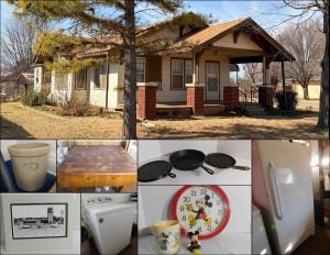 3/9 302 S MAIN ST WAUKOMIS OK * 1,017± SQ.FT. HOME * 2 BEDROOMS 1 BATH-ROOM * SHEDS Appliances- Quilts – Collectibles- Kitchenware – Cast Iron