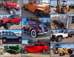 3/22 Backhoe – Trailers- Pick ups- Mower- Collector Cars – Trucks – Cattle Equip – No-Till Drill – Jeeps – Forklift – Pipe – Grass Seeder