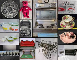 3/16 Depression – Desert Rose – Pyrex Mixing Bowls – Frigidaire Flair Stove – Bavaria China – Frankoma – GI Joe- Star Wars – Texaco Toys – LPs – Candlewick – Miss America – Manhattan – Barbie Dolls – Matchbox & Hot Wheels – Glassware
