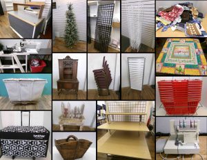 5/5 Office Building /Retail Store Supplies And Fixtures – Furniture – Displays – Tools -Quilting Machines And Sewing Chairs- Fabric Bundles-Boutique Items-Accessories And Displays- Antiques