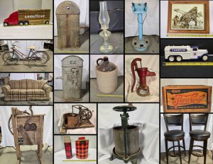 7/13 Vintage Farm Implements – Cistren Wells – Oil Lamps – JT Toys – Texaco Toys- Furniture – Lionel Railroad – Primitives- Ertl – Sausage Press