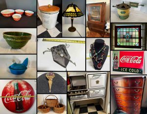 7/20 Crocks – Vintage Mixing Bowls – Native American Items – Chalkware – Marbles – Salesman Samples – Hen on Nest – Coca Cola – Stained Glass Windows – Local Enid- Baskets – Furniture & Outdoor Furniture – Milk Bottles