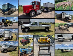 8/3 PICKUPS , POLARIS RANGER, BIG TEX TRAILER, SPRAYER, WELDING TRAILER, BOAT, SKID STEER ATTACHMENTS, SEMI, DUMP TRUCK, HAY, RV, MOTORHOME