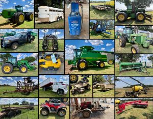 8/24 JOHN DEERE TRACTORS, COMBINE, PICKUPS, BALER,TRAILERS, ZERO TURN MOWERS, TOOLS, HOUSEHOLD ITEMS