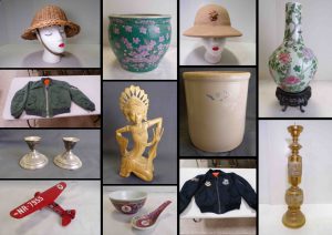 8/30 Militaria – Sculptures- Lamp Shades – Asian China – Brass – Die Cast Toys – Stoneware – Sun Hats – Crocks – Candelabras- Asian Décor – Hallmart- Keepsakes
